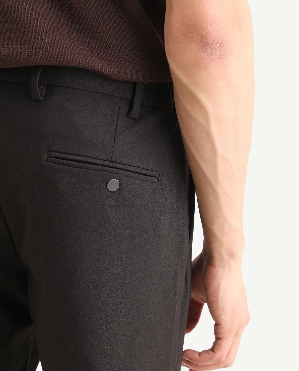 Rare Rabbit Men's Travel-Ss26 Dark Brown Polyester Fabric Button And Zip Closure Closure Plain Trouser