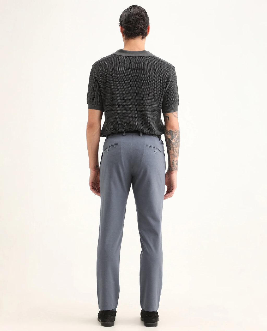 Rare Rabbit Men's Travel-Ss26 Dusky Blue Polyester Fabric Button And Zip Closure Closure Plain Trouser