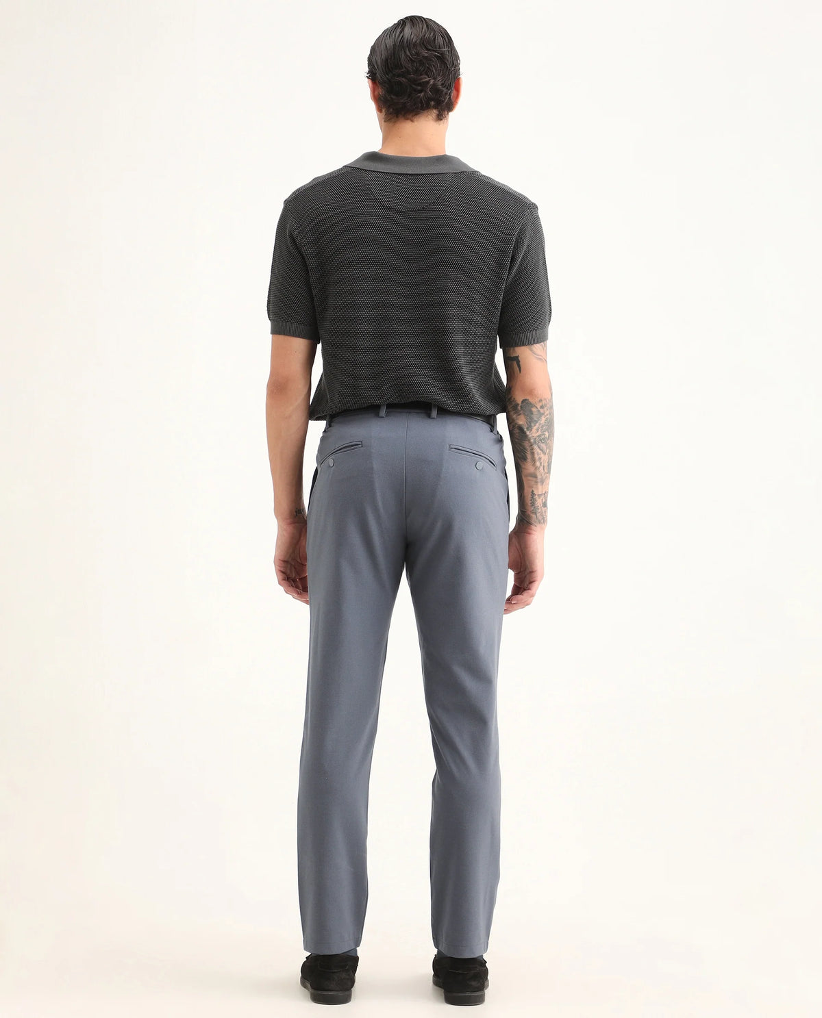 Rare Rabbit Men's Travel-Ss26 Dusky Blue Polyester Fabric Button And Zip Closure Closure Plain Trouser