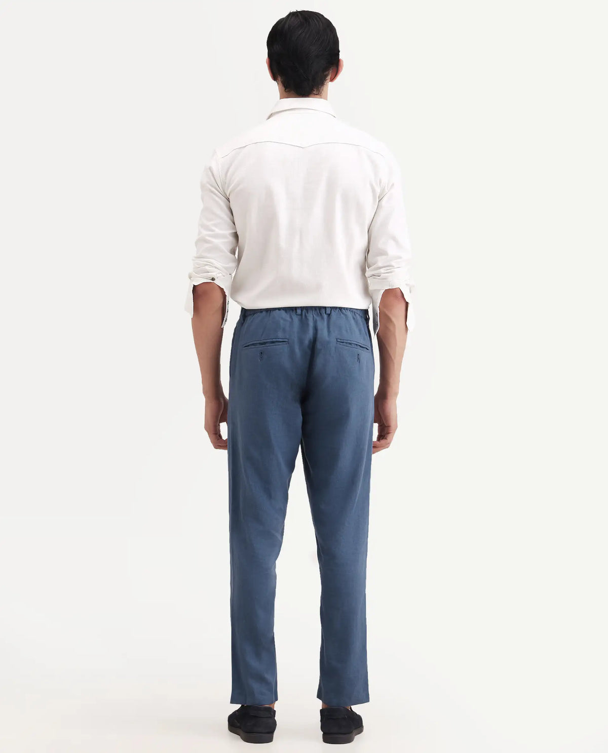 Rare Rabbit Men's Jomo-Ss26 Blue Linen Blend Fabric Regular Fit Plain Trouser