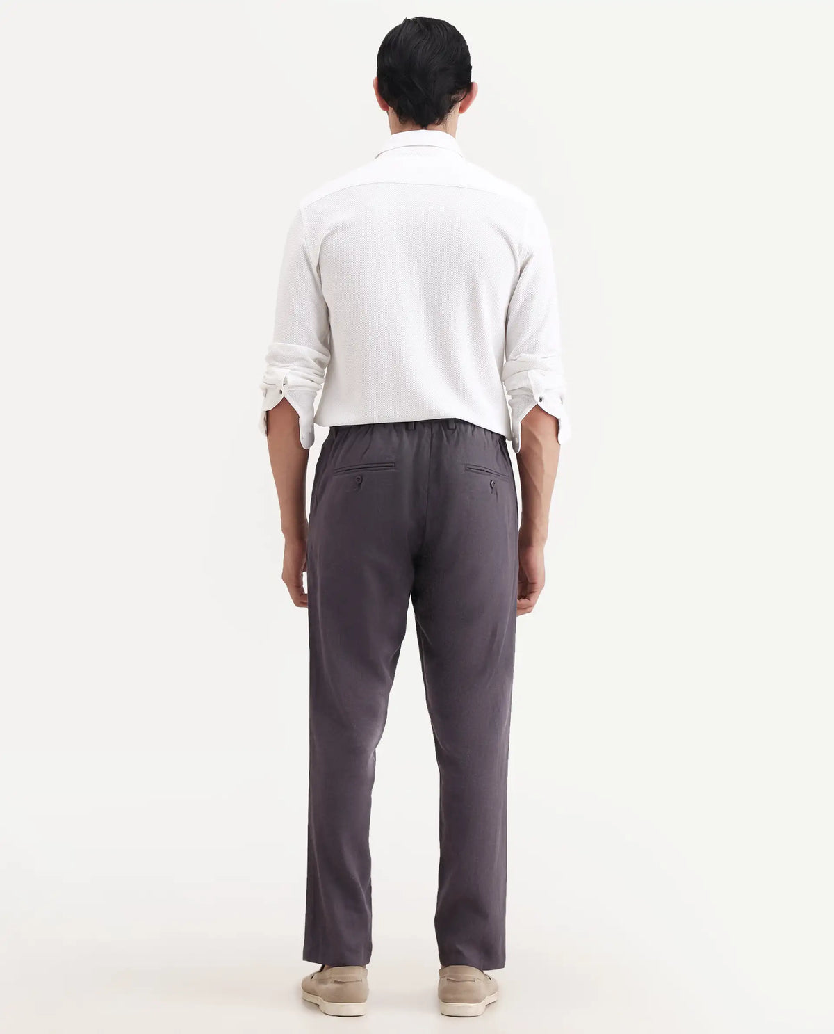 Rare Rabbit Men's Jomo-Ss26 Purple Linen Blend Fabric Regular Fit Plain Trouser