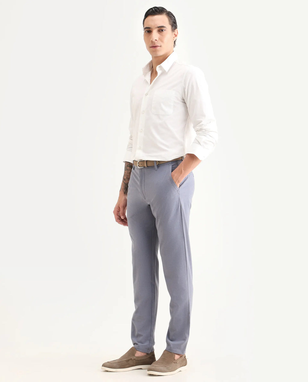 Rare Rabbit Men's Driver-Ss26 Dusky Purple Polyester Blend Fabric Regular Fit Plain Trouser