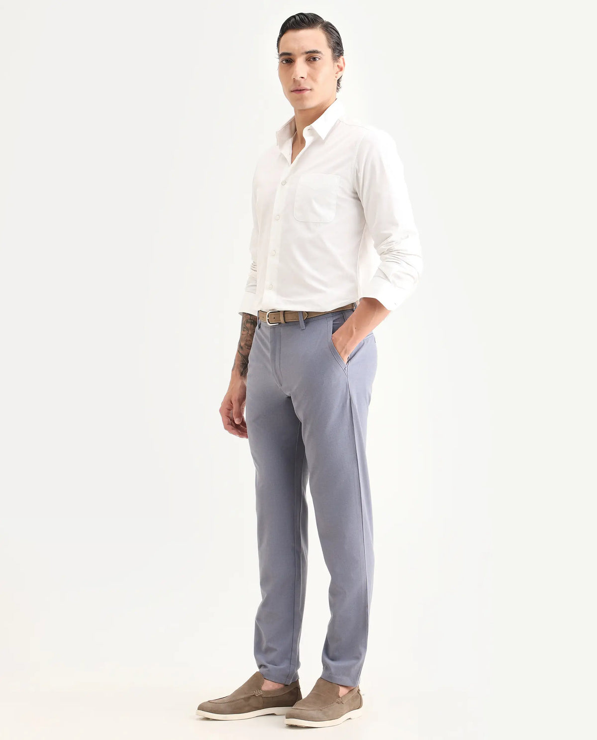 Rare Rabbit Men's Driver-Ss26 Dusky Purple Polyester Blend Fabric Regular Fit Plain Trouser