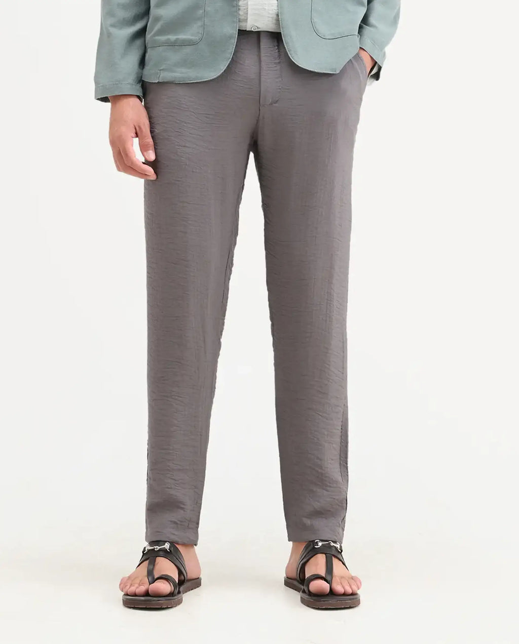 Rare Rabbit Men's Veon-T Dusky Grey Viscose Blend Fabric Regular Fit Plain Trouser
