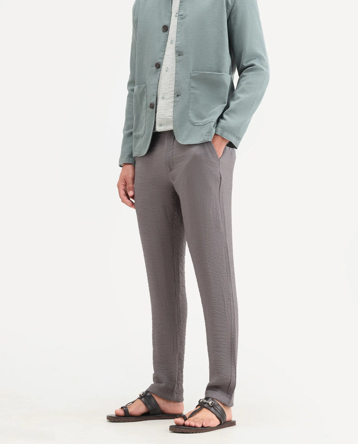 Rare Rabbit Men's Veon-T Dusky Grey Viscose Blend Fabric Regular Fit Plain Trouser