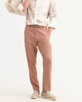 Rare Rabbit Men's Tali-T Dusky Rust Viscose Blend Fabric Regular Fit Plain Trouser