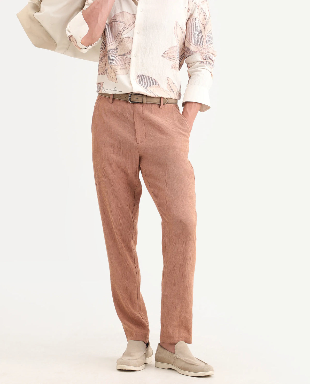 Rare Rabbit Men's Tali-T Dusky Rust Viscose Blend Fabric Regular Fit Plain Trouser