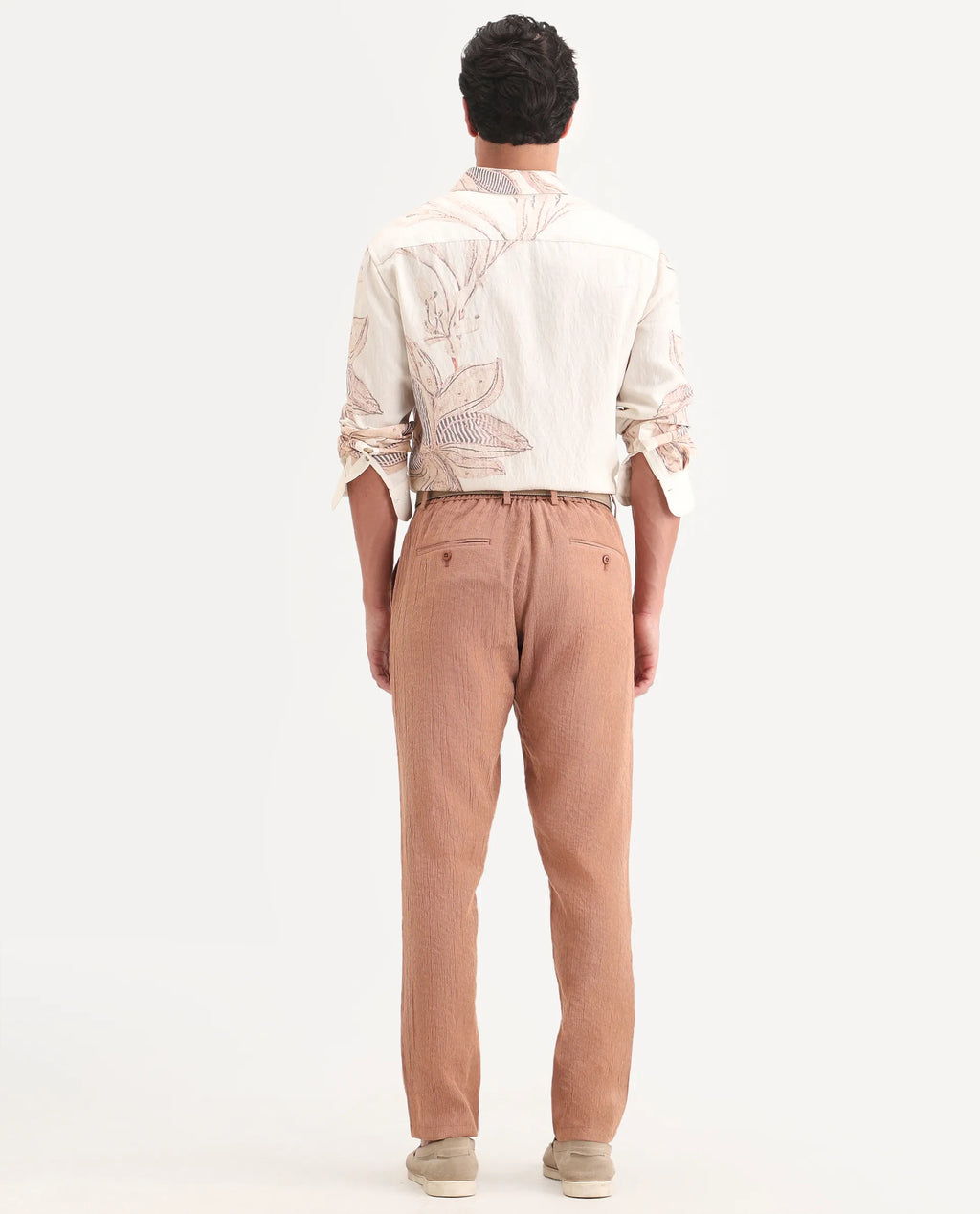 Rare Rabbit Men's Tali-T Dusky Rust Viscose Blend Fabric Regular Fit Plain Trouser