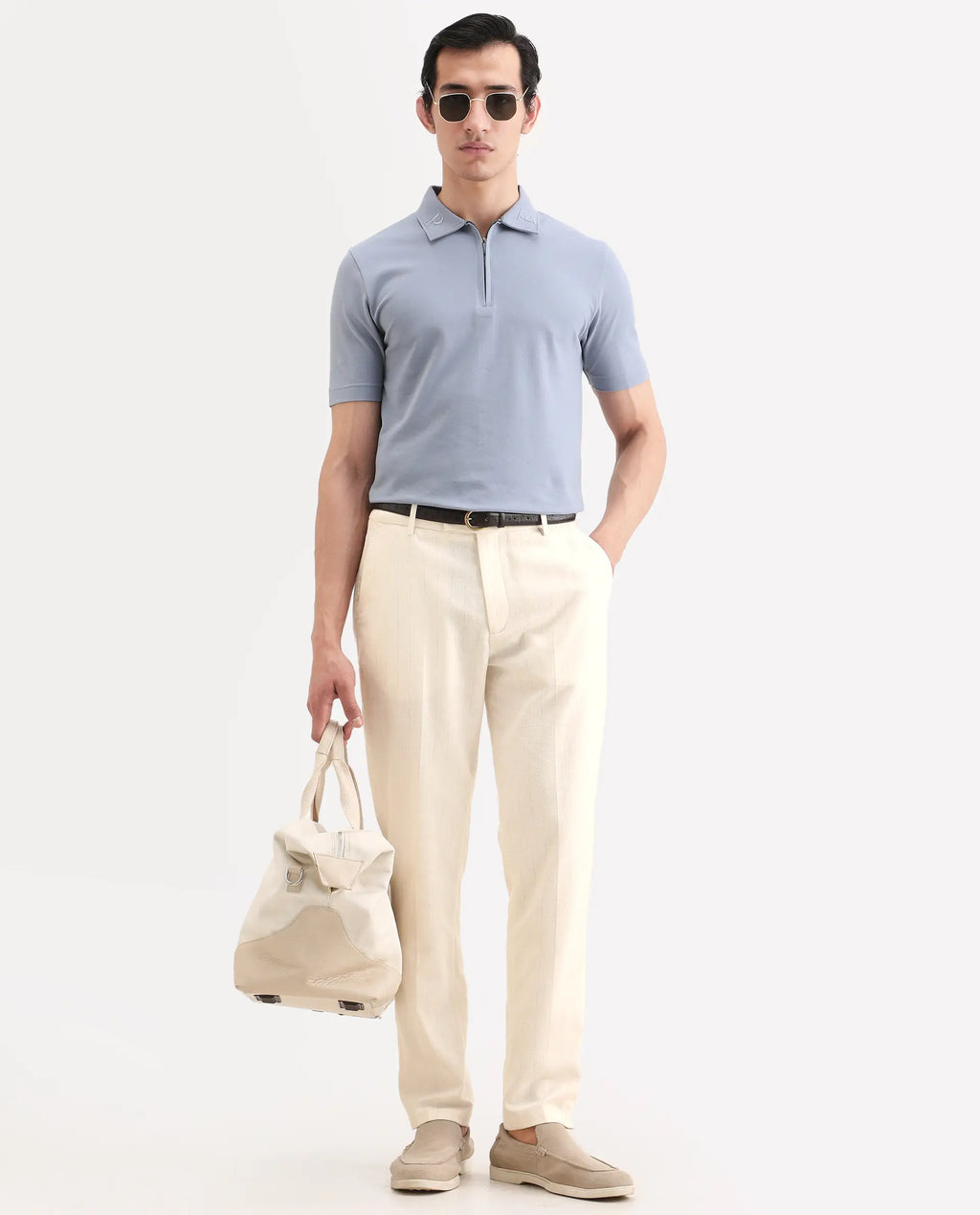 Rare Rabbit Men's Jlo-Ss26 Beige Linen Blend Fabric Regular Fit Striped Trouser