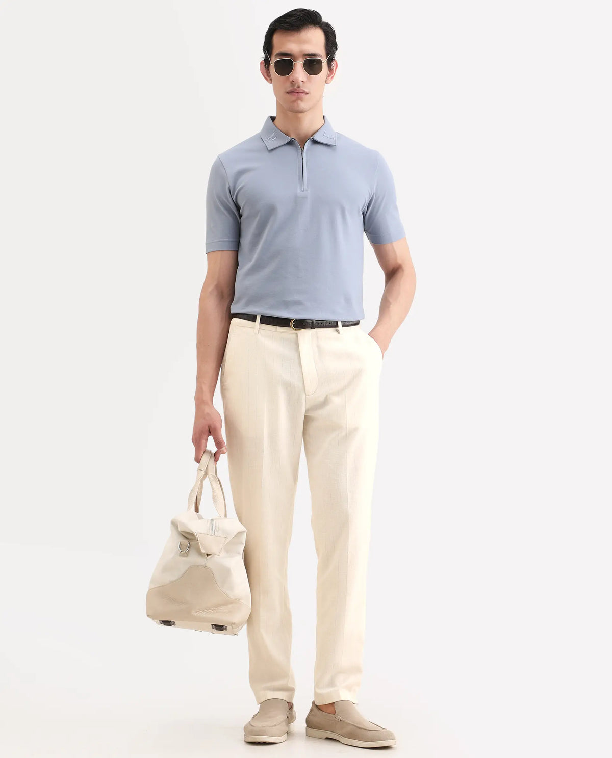 Rare Rabbit Men's Jlo-Ss26 Beige Linen Blend Fabric Regular Fit Striped Trouser