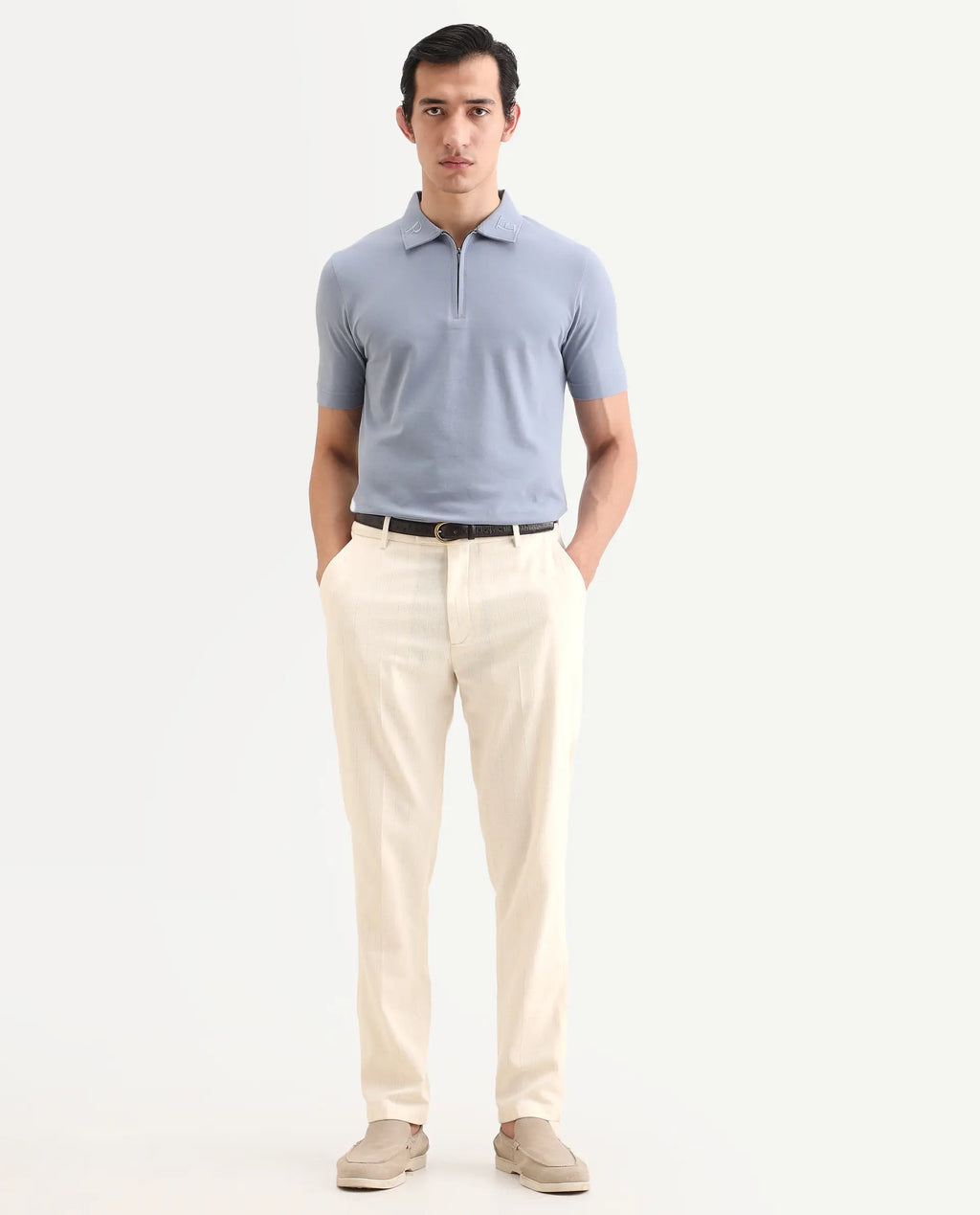 Rare Rabbit Men's Jlo-Ss26 Beige Linen Blend Fabric Regular Fit Striped Trouser