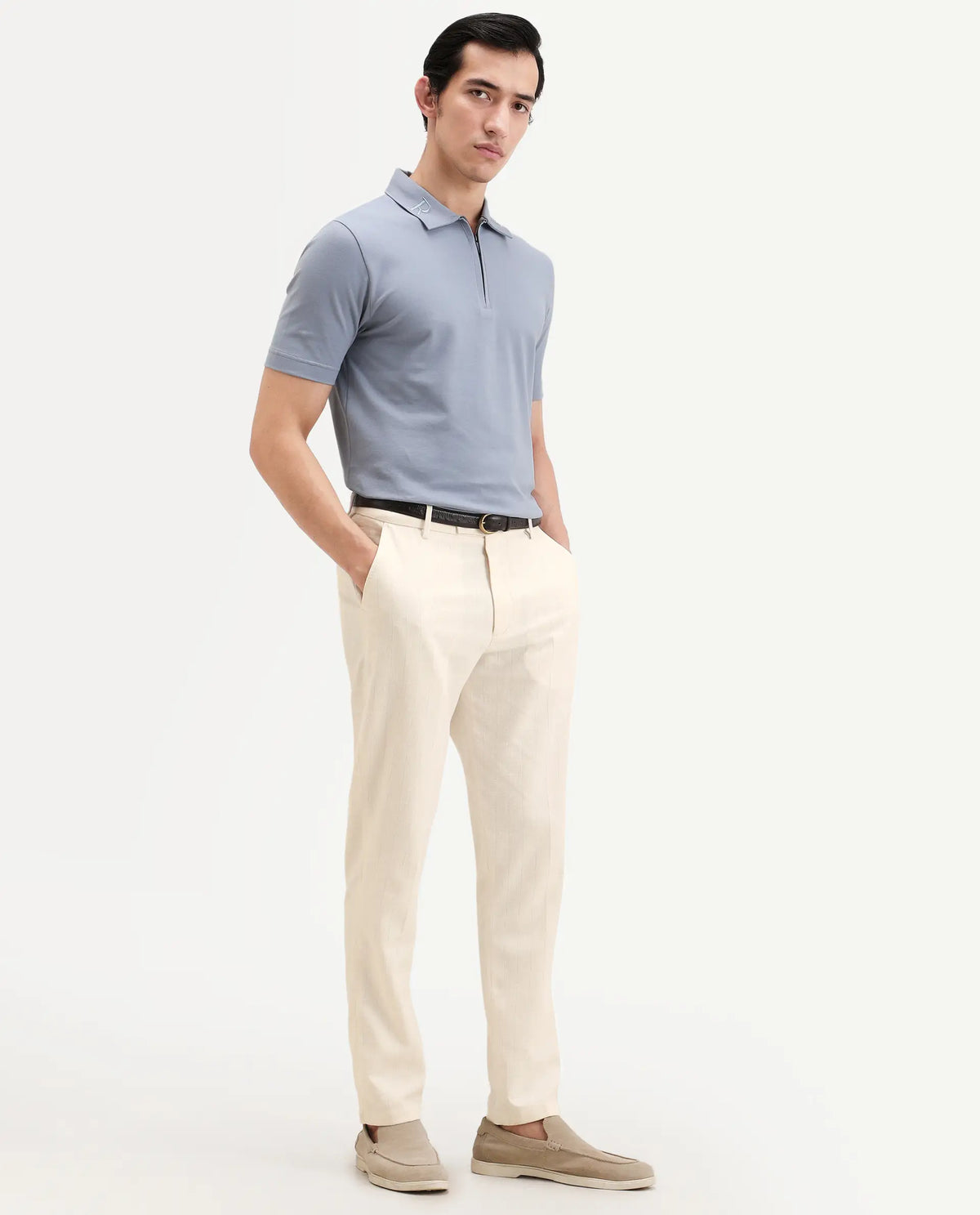 Rare Rabbit Men's Jlo-Ss26 Beige Linen Blend Fabric Regular Fit Striped Trouser