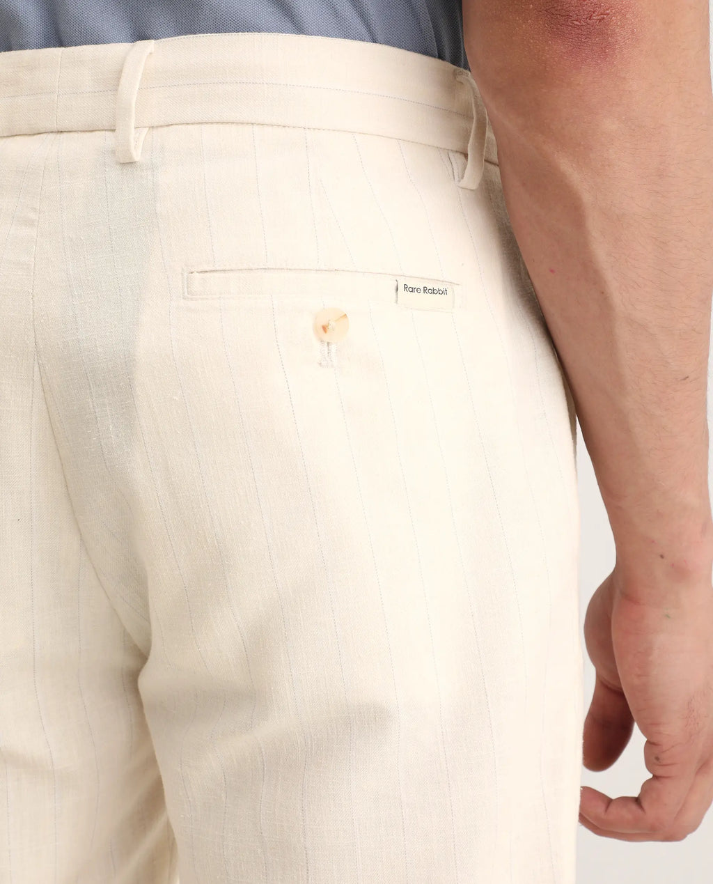 Rare Rabbit Men's Jlo-Ss26 Beige Linen Blend Fabric Regular Fit Striped Trouser