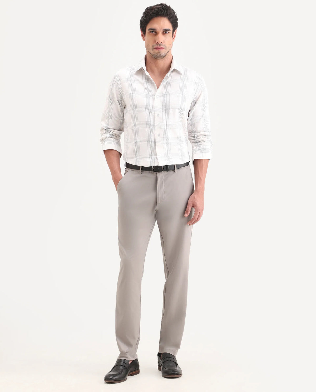 Rare Rabbit Men's Mang Grey Polyester Blend Fabric Regular Fit Plain Trouser