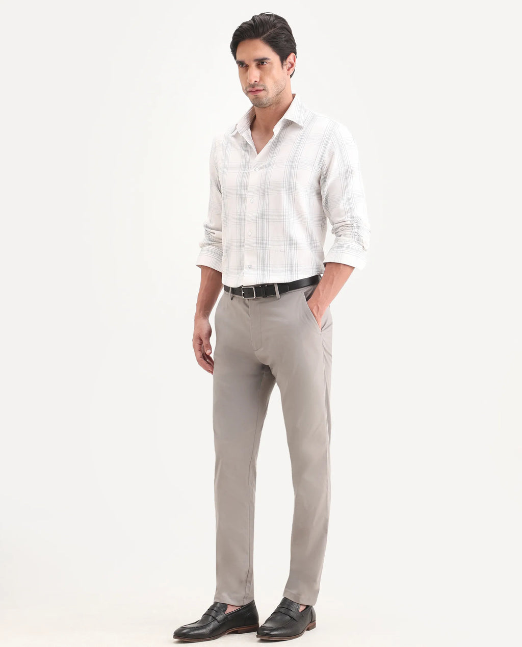 Rare Rabbit Men's Mang Grey Polyester Blend Fabric Regular Fit Plain Trouser