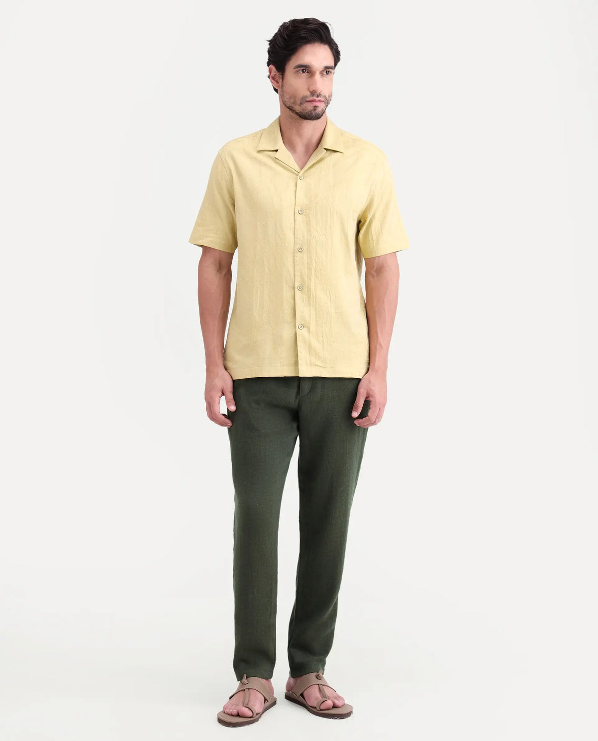 Rare Rabbit Men's Post Olive Cotton Blend Fabric Regular Fit Plain Trouser