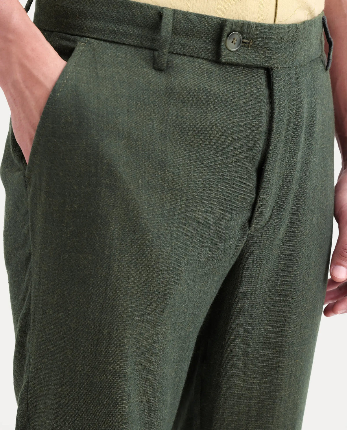 Rare Rabbit Men's Post Olive Cotton Blend Fabric Regular Fit Plain Trouser