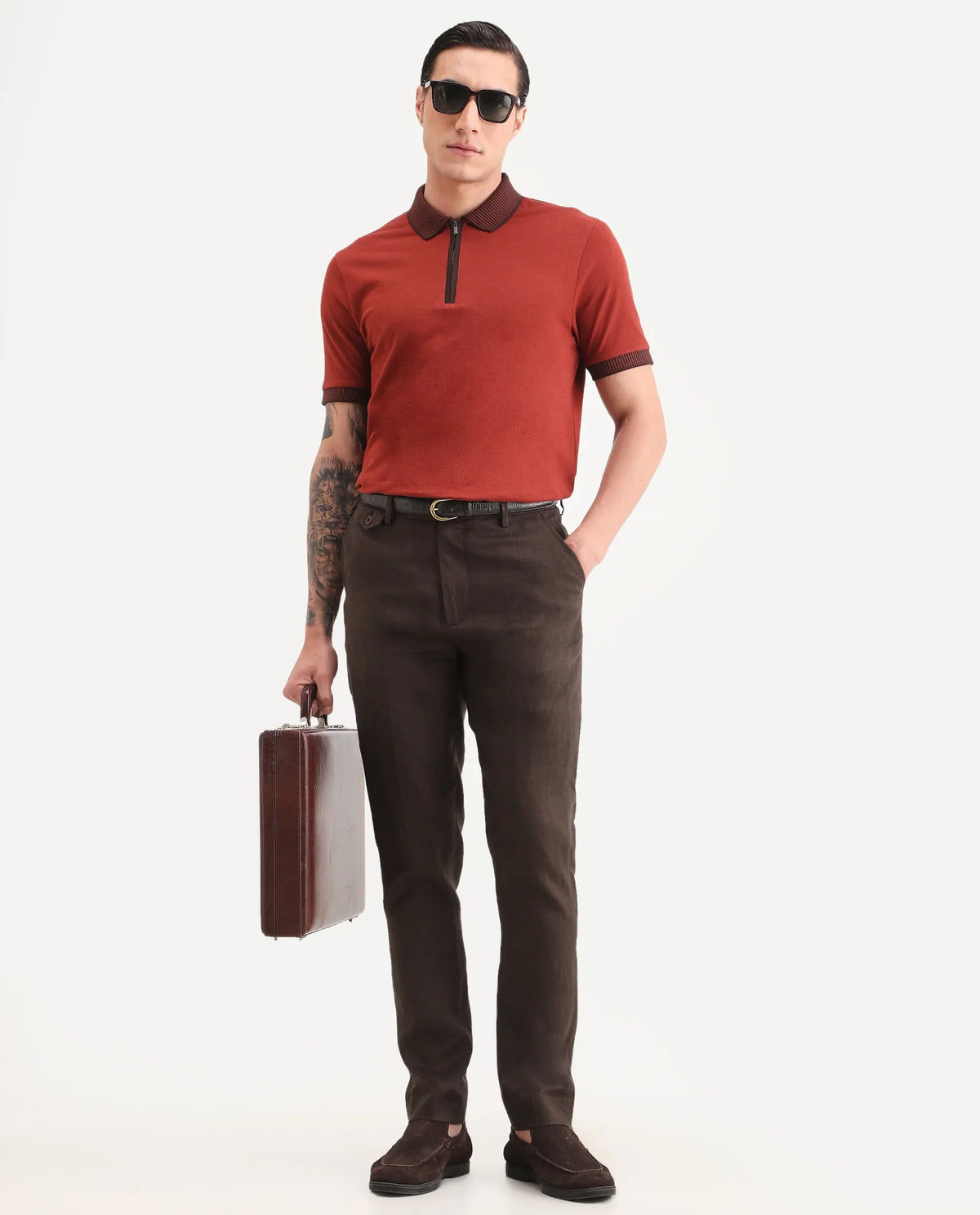 Rare Rabbit Men's Arcelo-Ss26 Dark Brown 100% Linen Fabric Regular Fit Plain Trouser