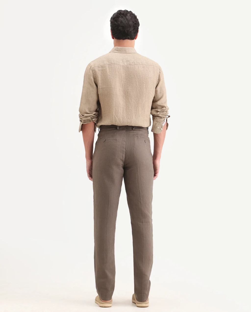Rare Rabbit Men's Arcelo-Ss26 Light Brown 100% Linen Fabric Regular Fit Plain Trouser