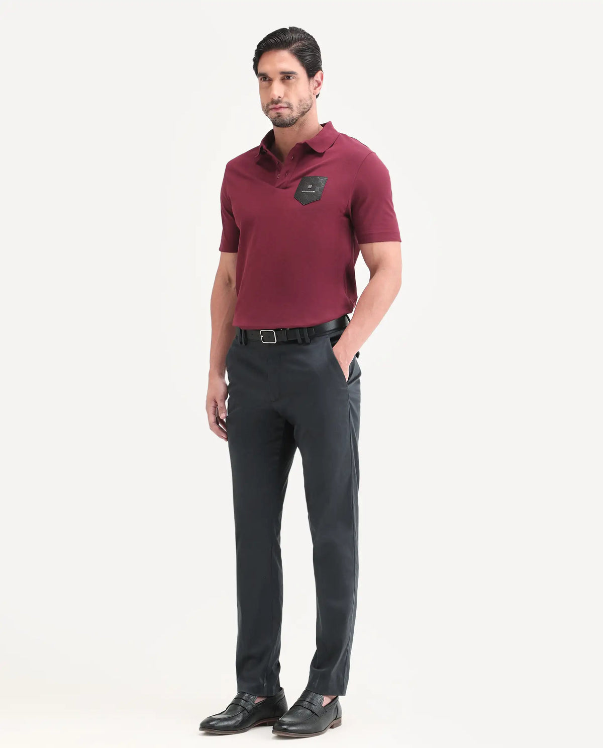 Rare Rabbit Men's Swat Dark Blue Cotton Blend Fabric Regular Fit Plain Trouser