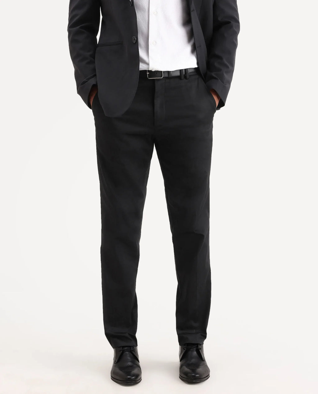 Rare Rabbit Men's Swat Black Cotton Blend Fabric Regular Fit Plain Trouser