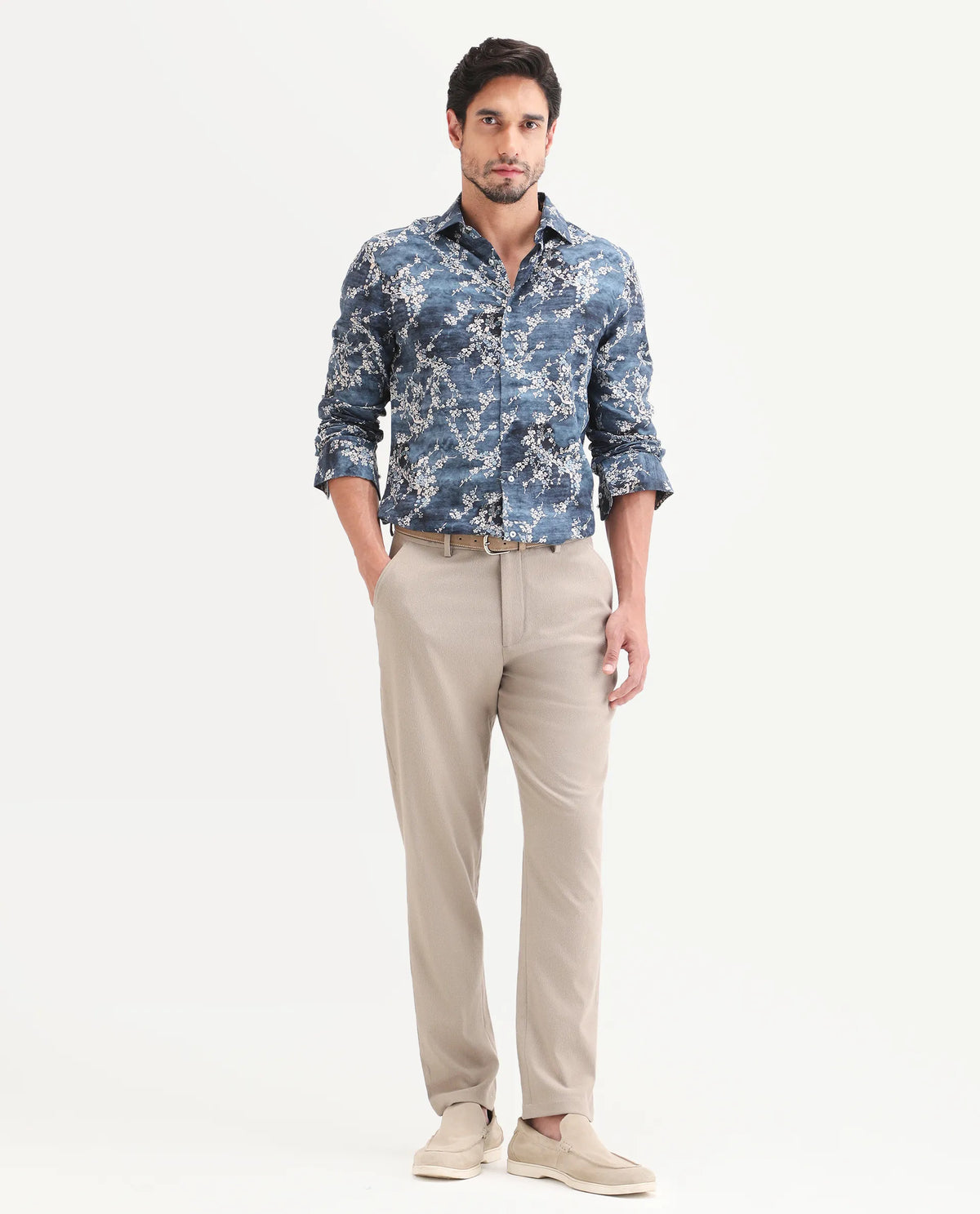Rare Rabbit Men's Trove Dusky Beige Polyester Blend Fabric Regular Fit Textured Trouser