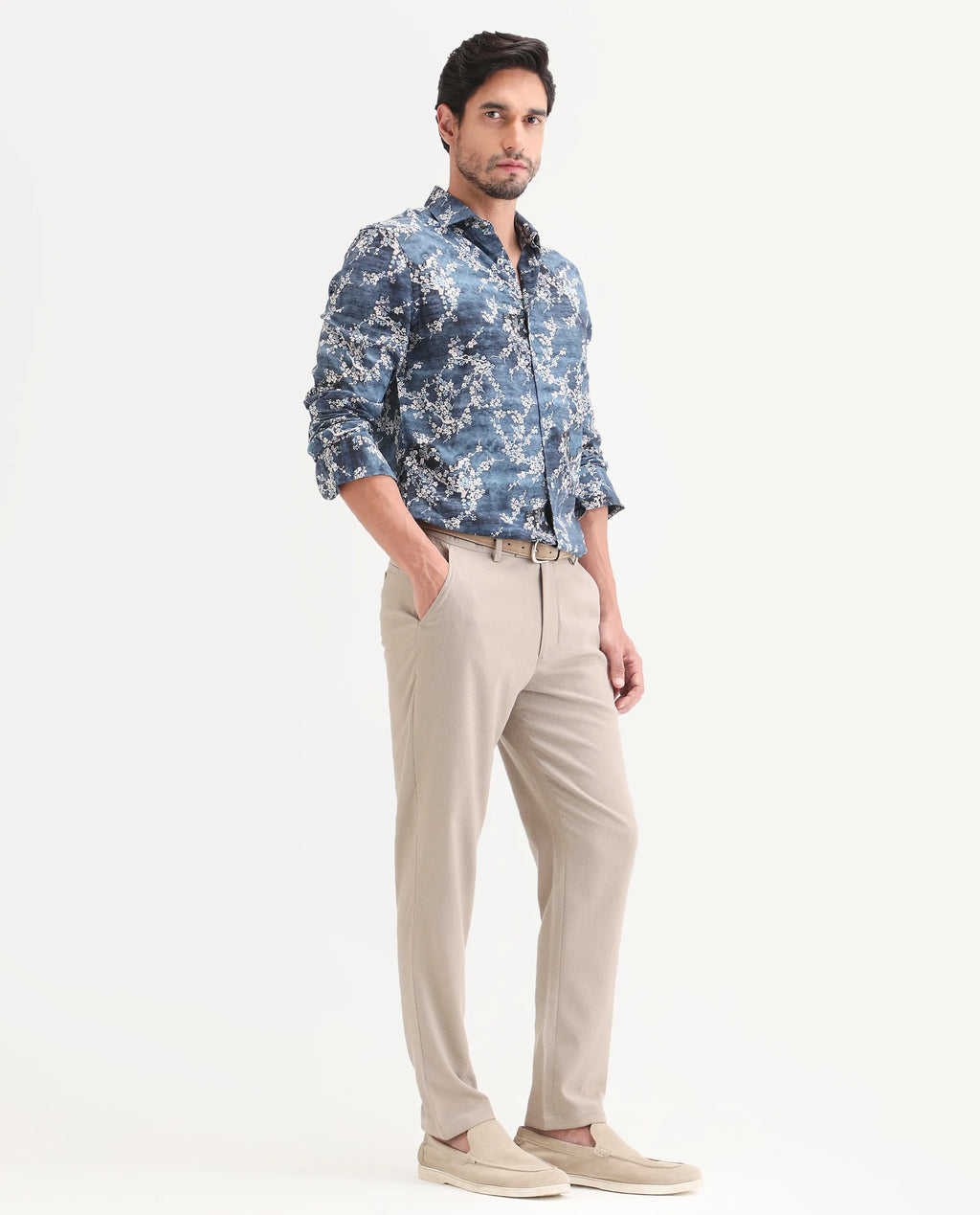 Rare Rabbit Men's Trove Dusky Beige Polyester Blend Fabric Regular Fit Textured Trouser