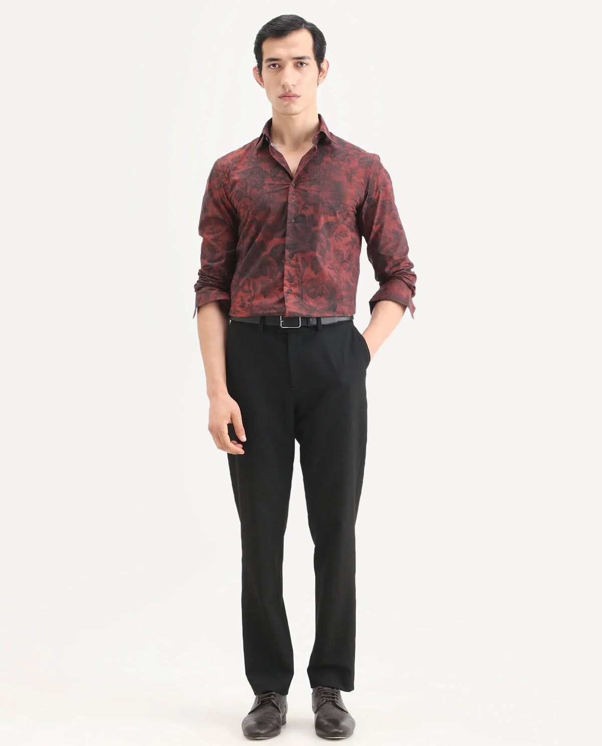 Rare Rabbit Men's Austi-Ss26 Dark Navy Polyester Blend Fabric Regular Fit Plain Trouser