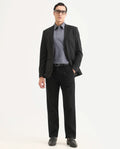 Rare Rabbit Men's Neux Black Cotton Fabric Regular Fit Textured Trouser