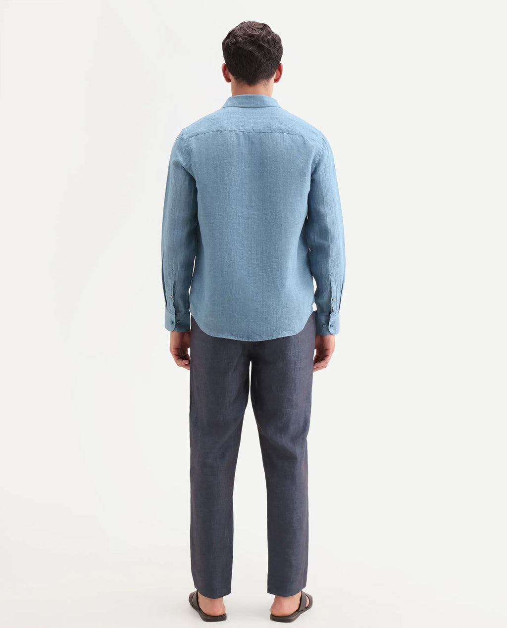 Rare Rabbit Men's Borium-T Dark Blue Linen Fabric Regular Fit Plain Trouser