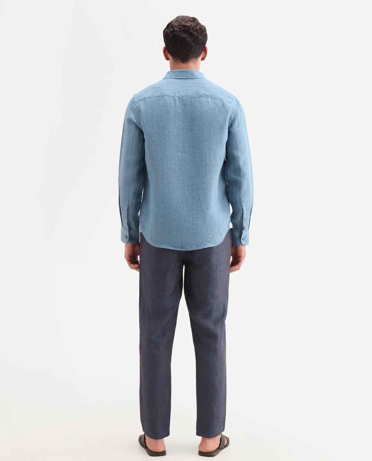 Rare Rabbit Men's Borium-T Dark Blue Linen Fabric Regular Fit Plain Trouser