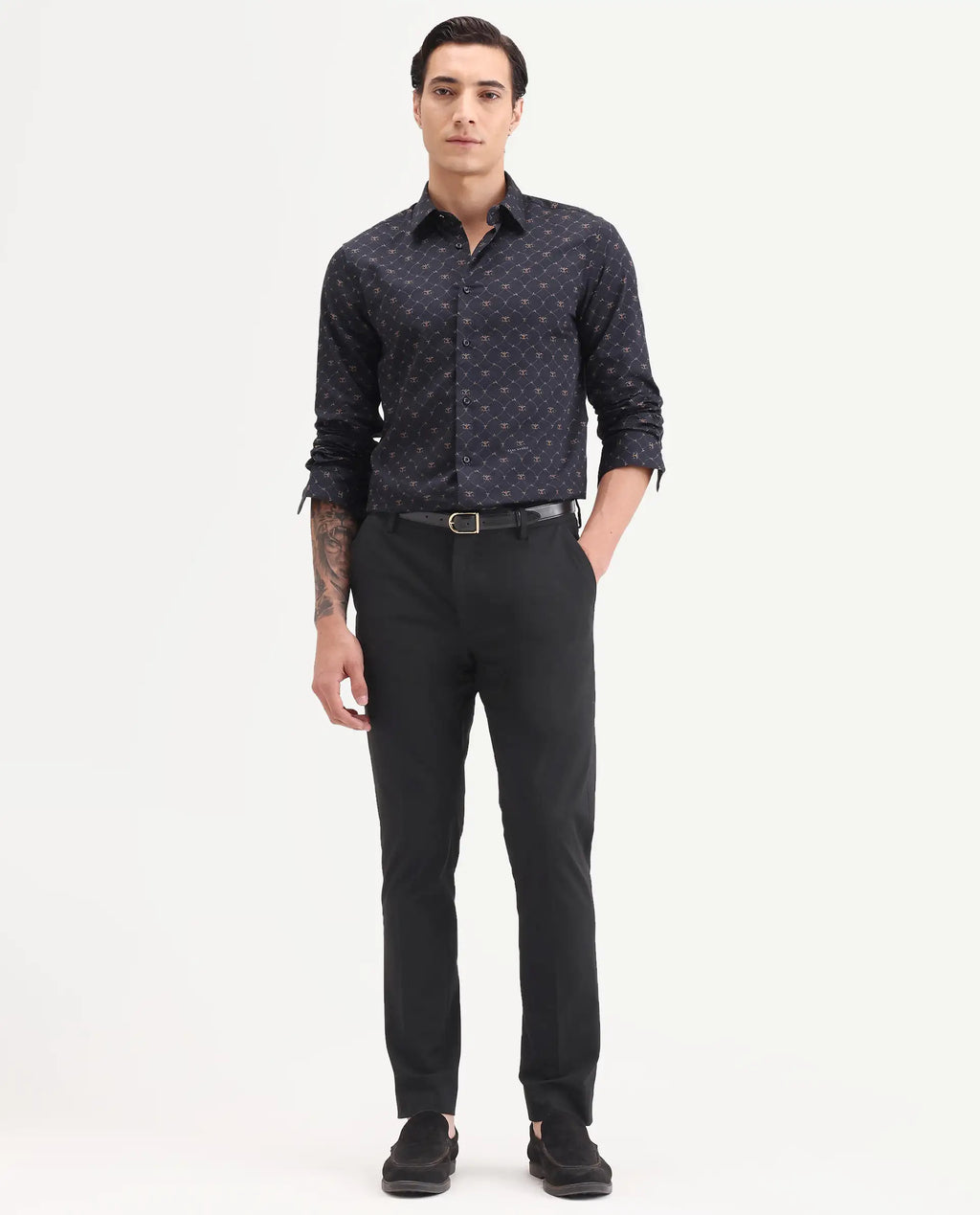 Rare Rabbit Men's Arcade-Ss26 Black Polyester Blend Fabric Regular Fit Plain Trouser