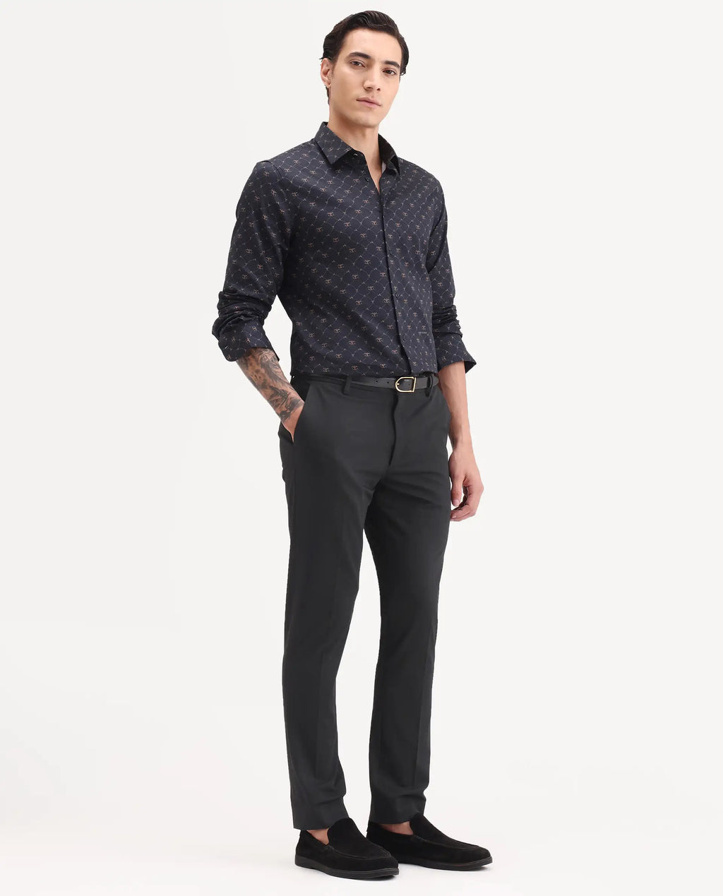 Rare Rabbit Men's Arcade-Ss26 Black Polyester Blend Fabric Regular Fit Plain Trouser