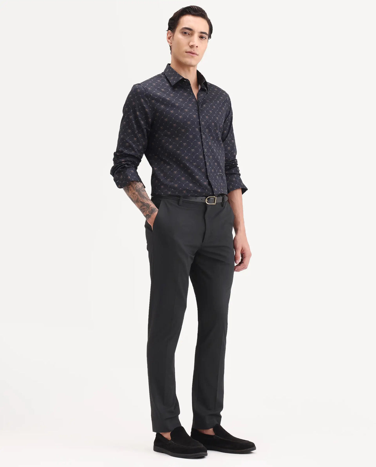 Rare Rabbit Men's Arcade-Ss26 Black Polyester Blend Fabric Regular Fit Plain Trouser