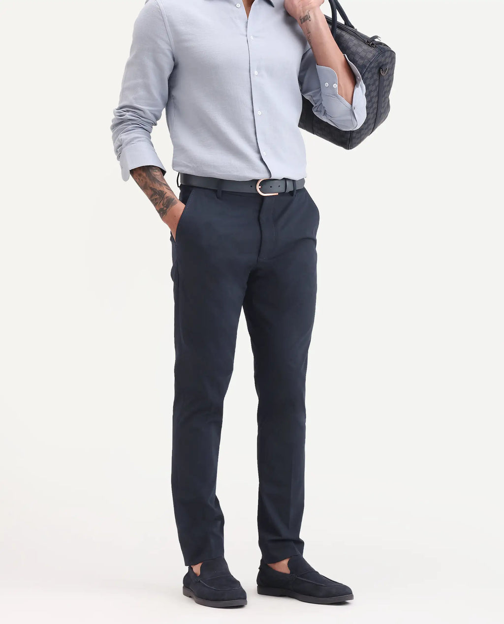 Rare Rabbit Men's Arcade-Ss26 Navy Polyester Blend Fabric Regular Fit Plain Trouser