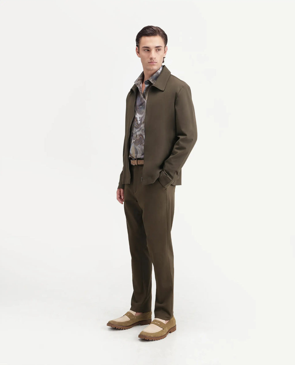 Rare Rabbit Men's Arcade-Ss26 Olive Polyester Blend Fabric Regular Fit Plain Trouser
