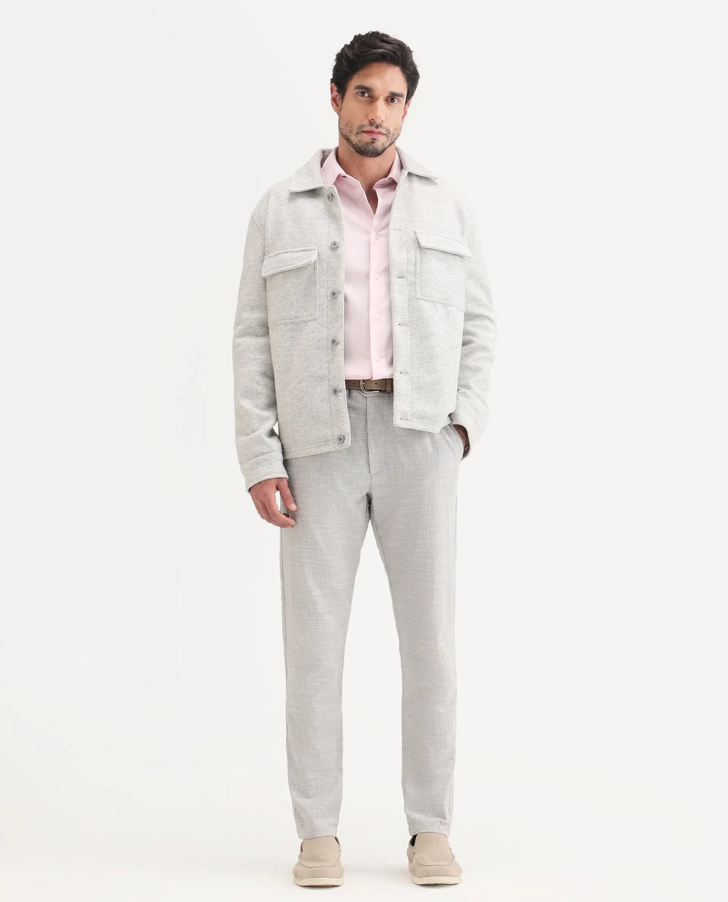 Rare Rabbit Men's Bira Grey Linen Blend Fabric Regular Fit Striped Trouser