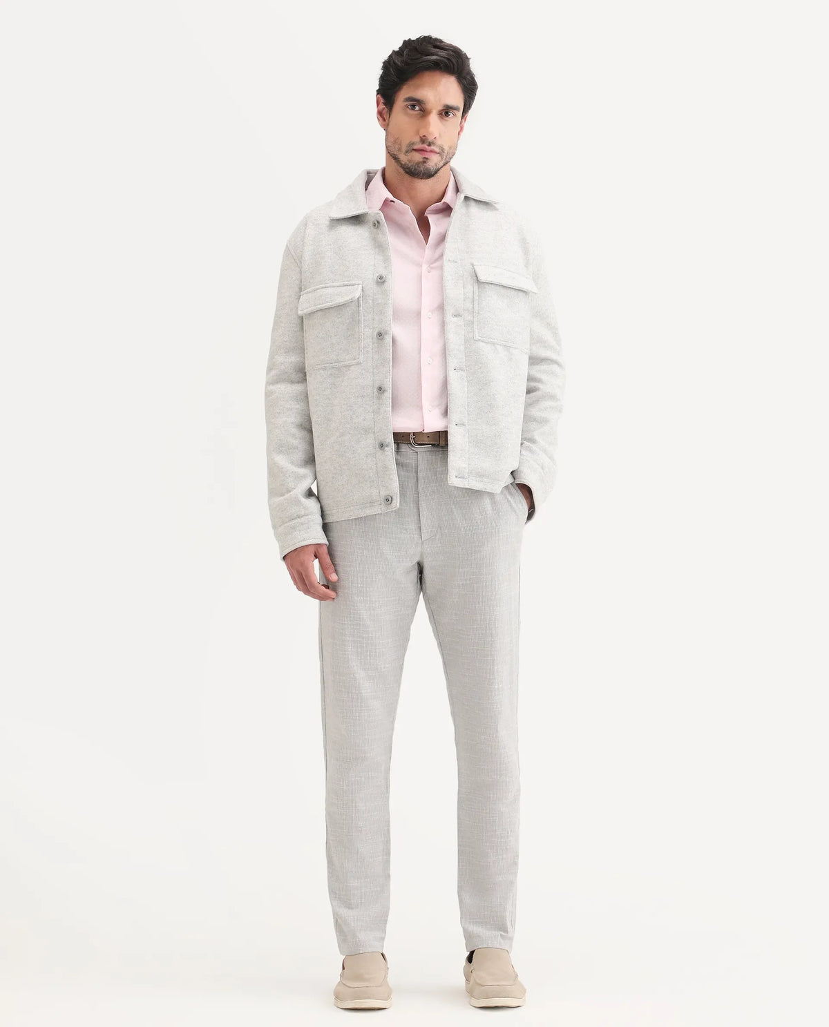 Rare Rabbit Men's Bira Grey Linen Blend Fabric Regular Fit Striped Trouser