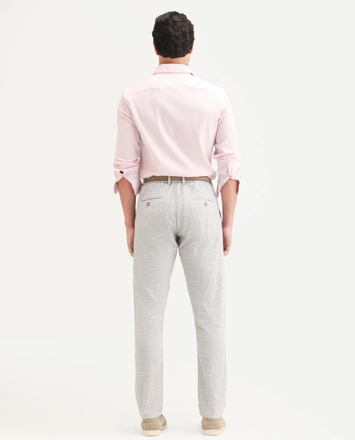 Rare Rabbit Men's Bira Grey Linen Blend Fabric Regular Fit Striped Trouser