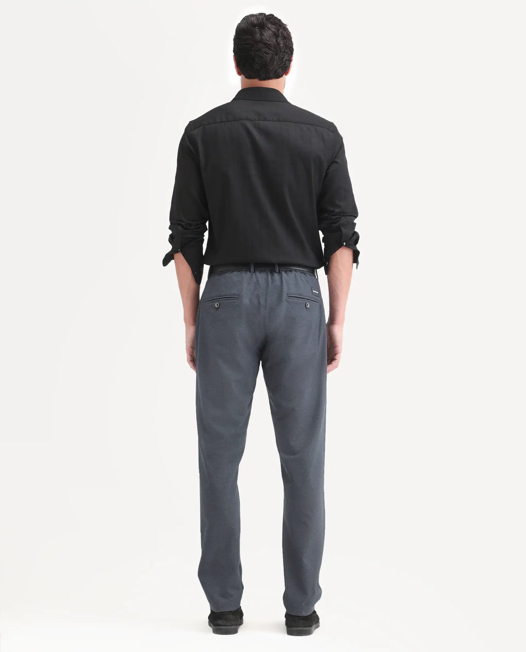Rare Rabbit Men's Move-Ss26 Dark Navy Polyester Blend Fabric Regular Fit Plain Trouser