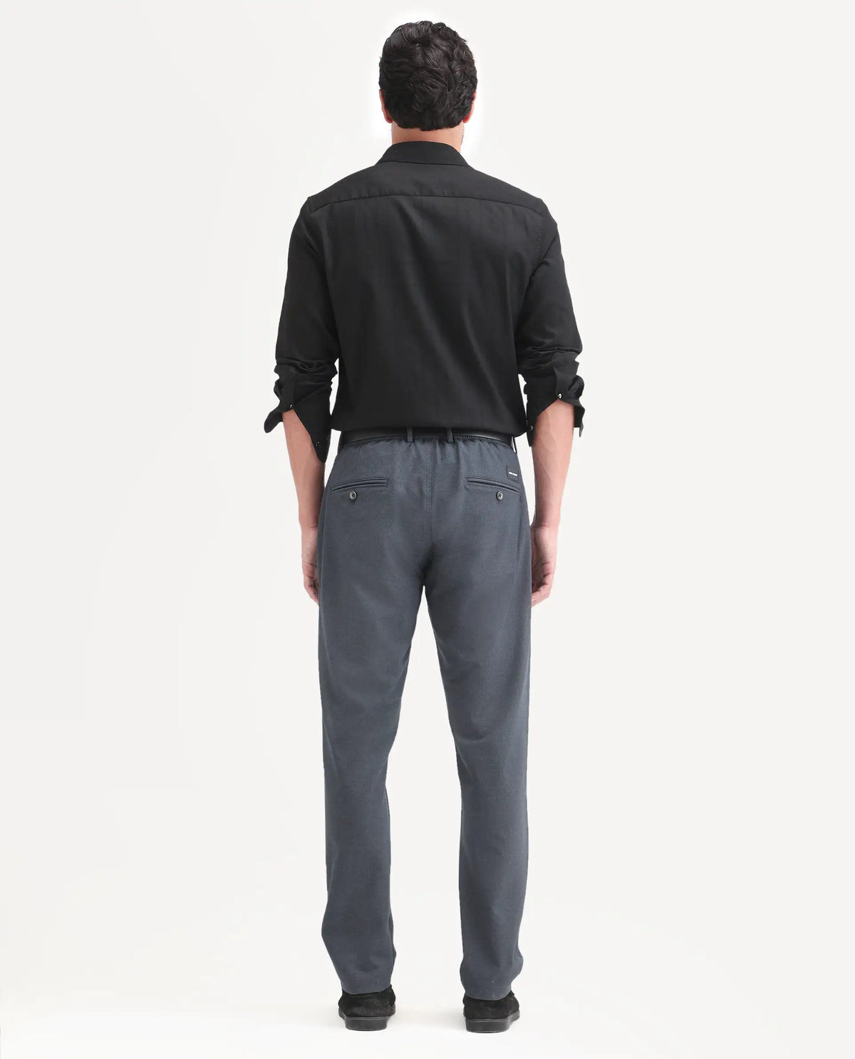 Rare Rabbit Men's Move-Ss26 Dark Navy Polyester Blend Fabric Regular Fit Plain Trouser