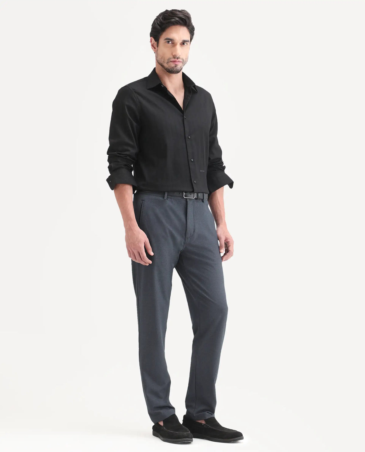 Rare Rabbit Men's Move-Ss26 Dark Navy Polyester Blend Fabric Regular Fit Plain Trouser