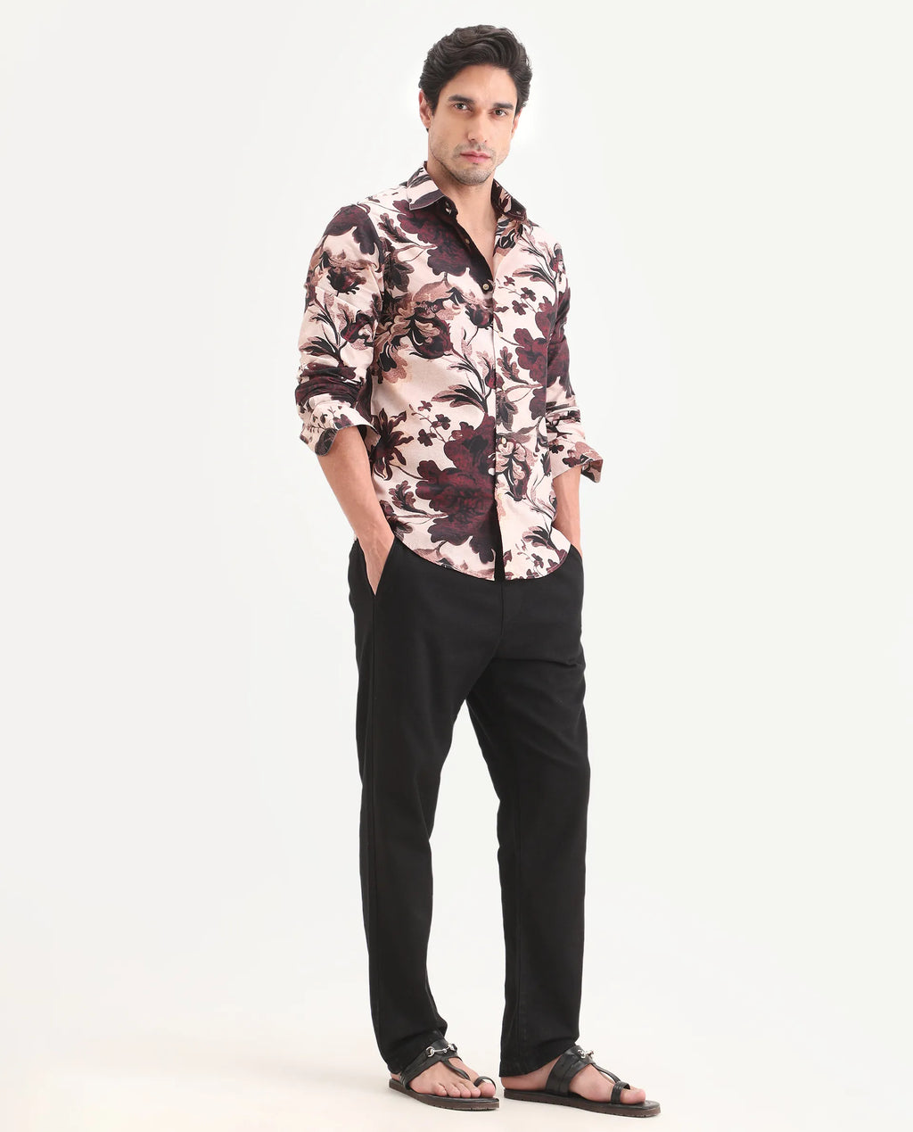 Rare Rabbit Men's Pluk Black Cotton Blend Fabric Regular Plain Trouser