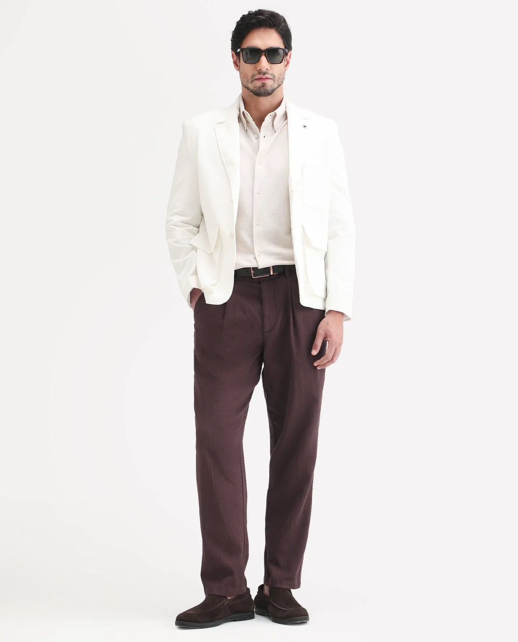 Rare Rabbit Men's Nada Brown Cotton Fabric Relaxed Plain Trouser