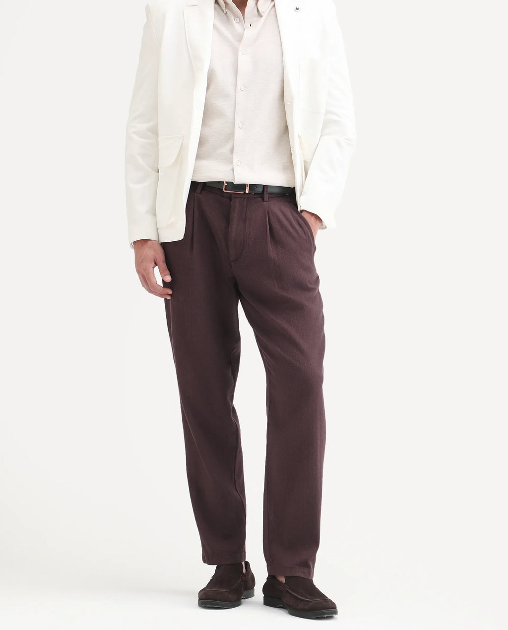 Rare Rabbit Men's Nada Brown Cotton Fabric Relaxed Plain Trouser