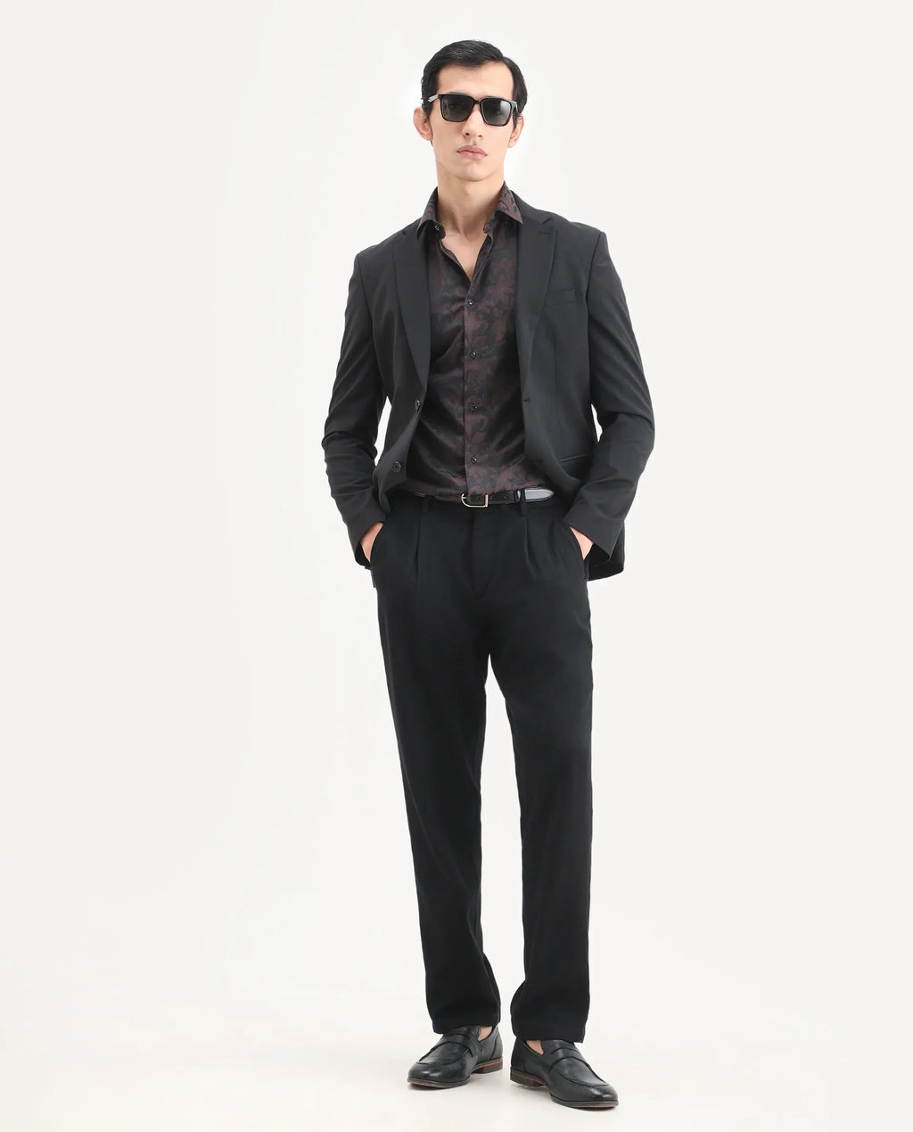 Rare Rabbit Men's Nada Black Cotton Fabric Relaxed Fit Plain Trouser