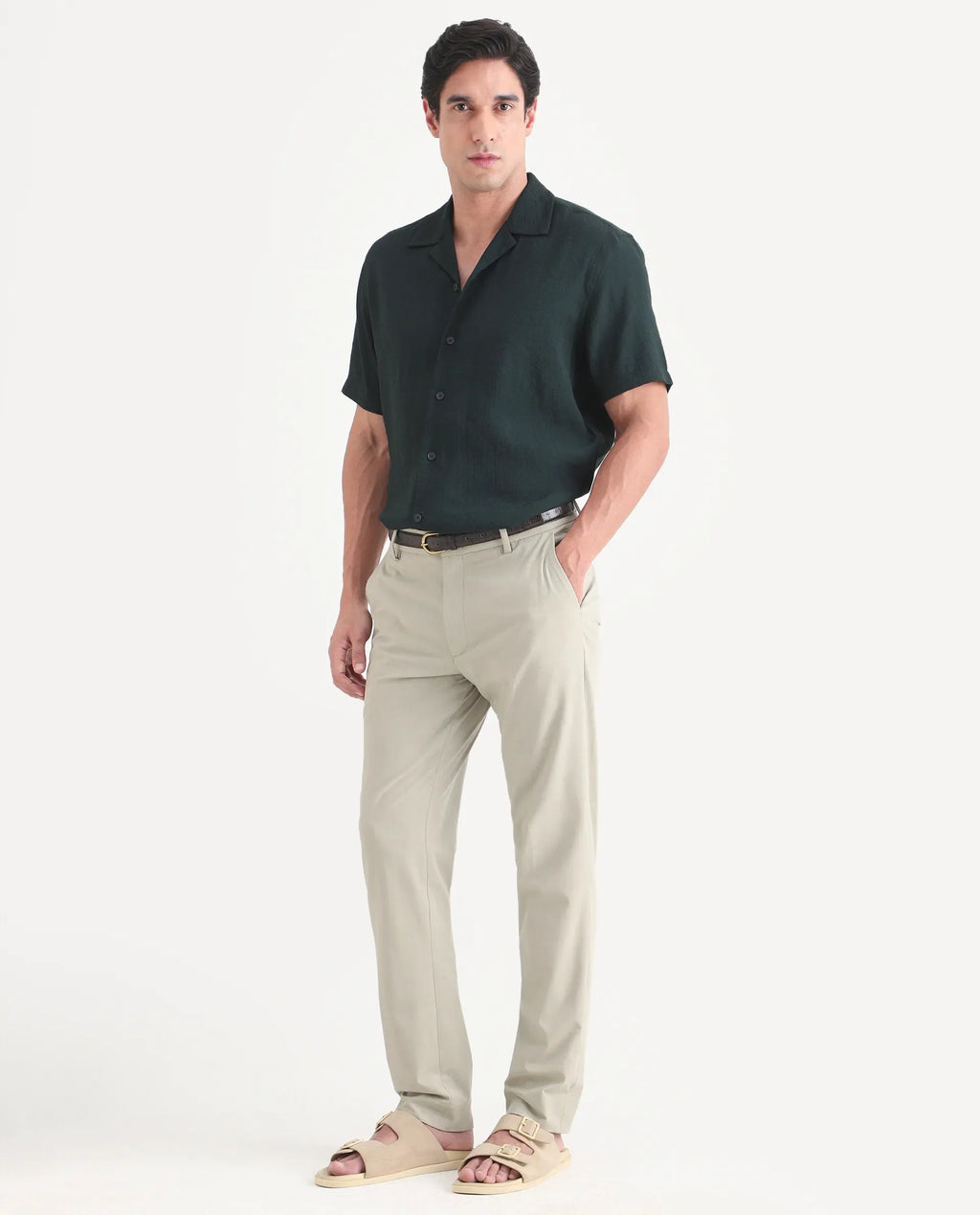 Rare Rabbit Men's Arcade-Lite Pastel Beige Polyester Blend Fabric Regular Fit Plain Trouser