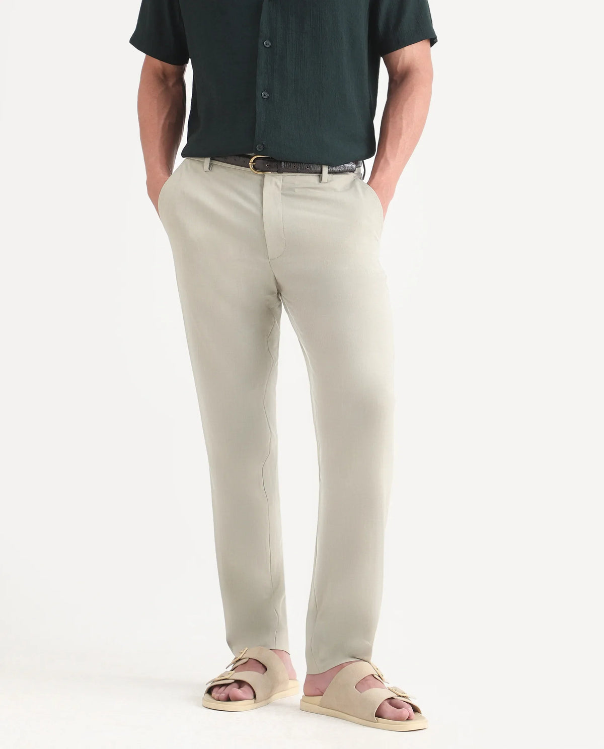 Rare Rabbit Men's Arcade-Lite Pastel Beige Polyester Blend Fabric Regular Fit Plain Trouser