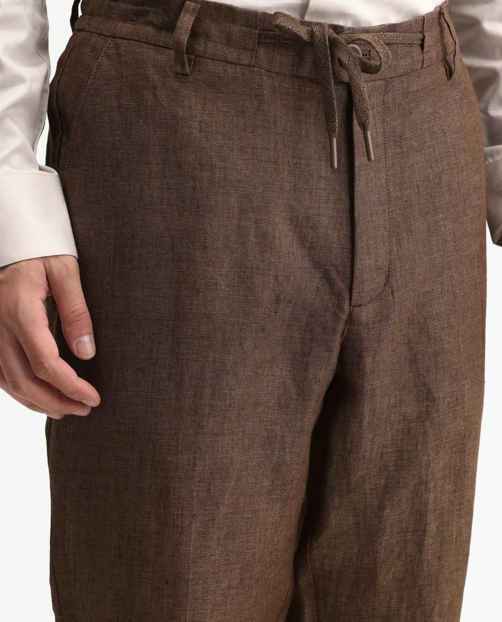 Rare Rabbit Men's Borium-T Brown Linen Fabric Regular Fit Plain Trouser