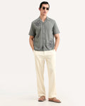 Rare Rabbit Men's Liao Beige Linen Blend Fabric Straight Fit Plain Trouser